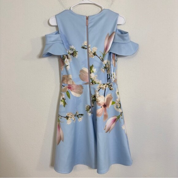 Ted baker effrae harmony cold shoulder blue floral dress - Picture 5 of 8
